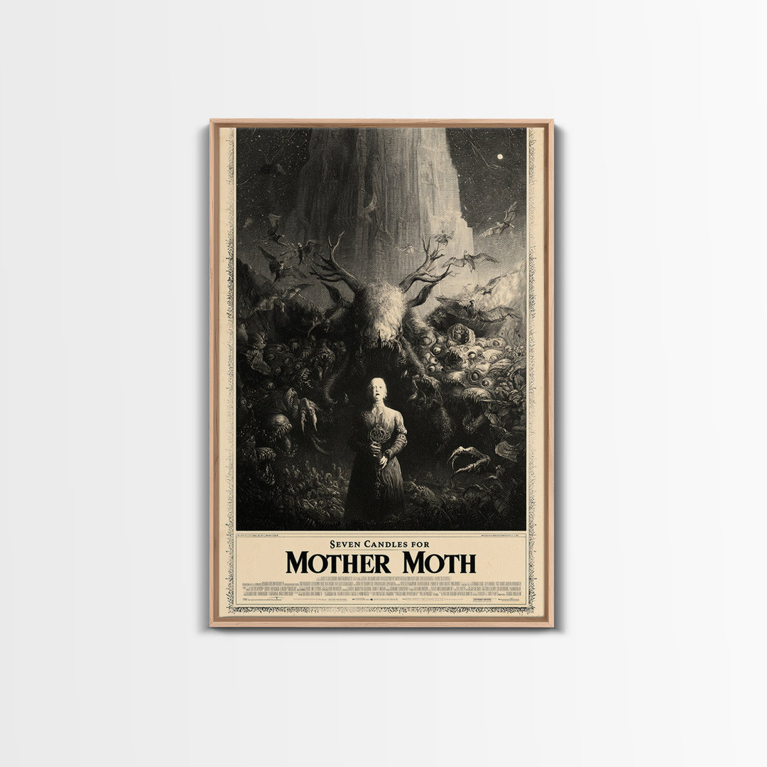 Seven Candles For Mother Moth, English Language Horror Movie Poster, Gothic Engraving Art, Retro Horror Movie Art, Framed Canvas Print
