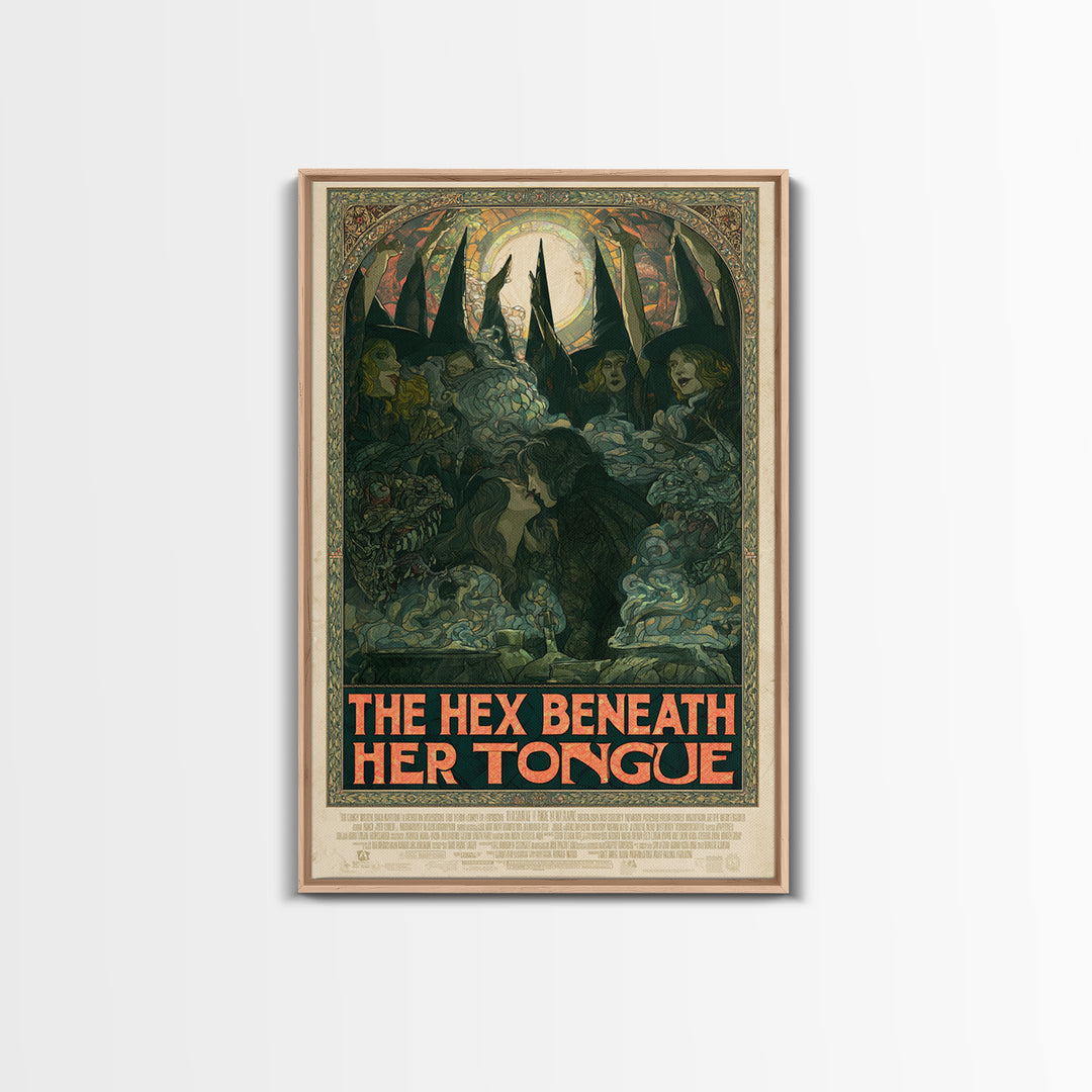 The Hex Beneath Her Tongue, English Language Horror Movie Poster, Stained Glass Gothic Art, Retro Horror Movie Art, Framed Canvas Print