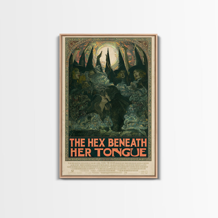 The Hex Beneath Her Tongue, English Language Horror Movie Poster, Stained Glass Gothic Art, Retro Horror Movie Art, Framed Canvas Print