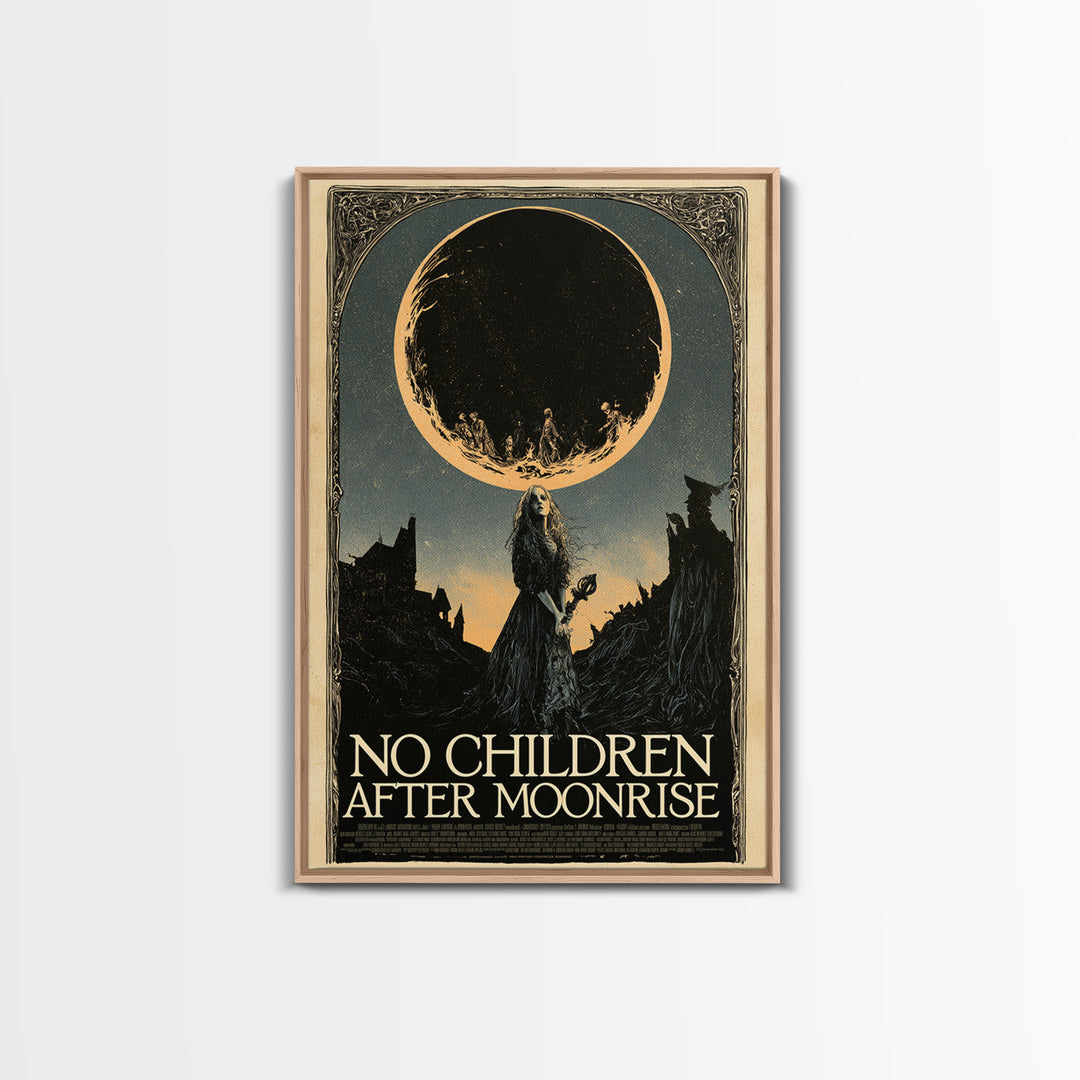 No Children After Moonrise, English Language Horror Movie Poster, Decadent Line Art, Cult Horror Poster, Framed Canvas Print