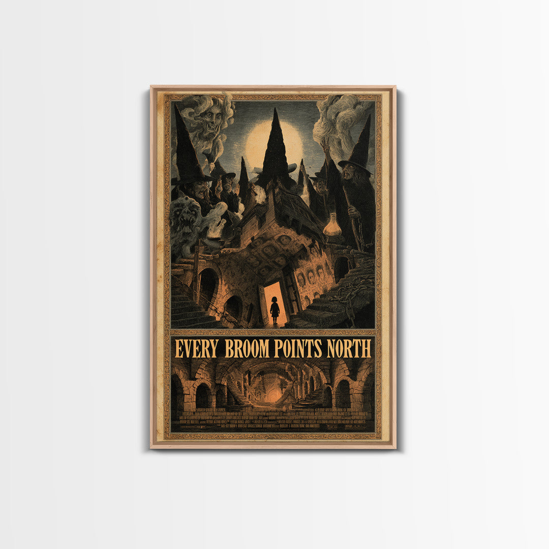 Every Broom Points North, English Language Horror Movie Poster, Architectural Etching Art, Cult Horror Poster, Canvas Print