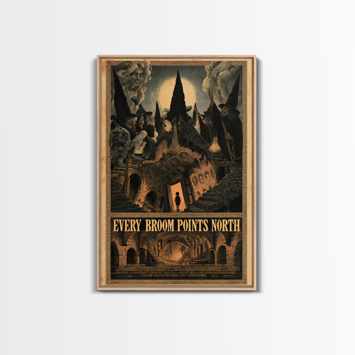 Every Broom Points North, English Language Horror Movie Poster, Architectural Etching Art, Cult Horror Poster, Canvas Print