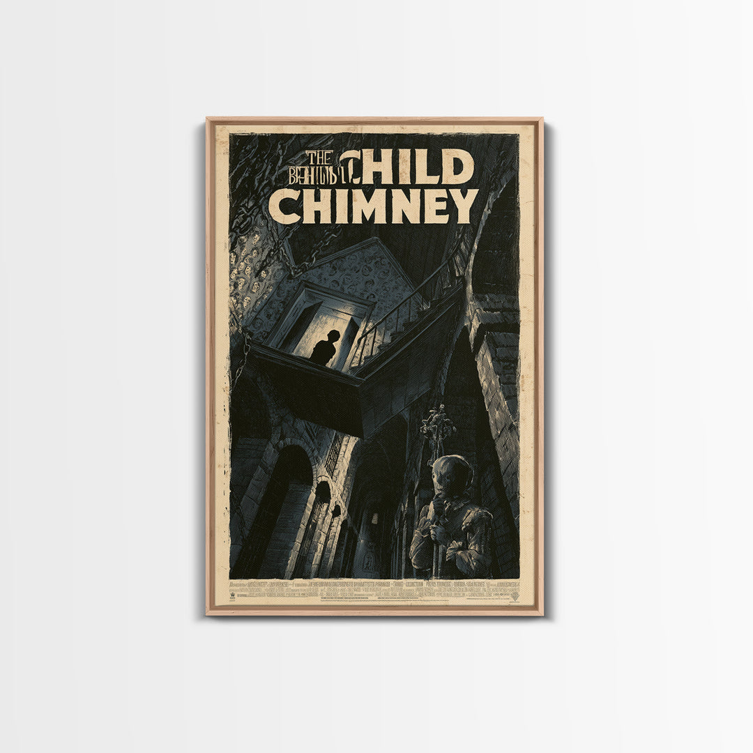 The Child Behind The Chimney, English Language Horror Movie Poster, Architectural Etching Art, Classic Monster Poster