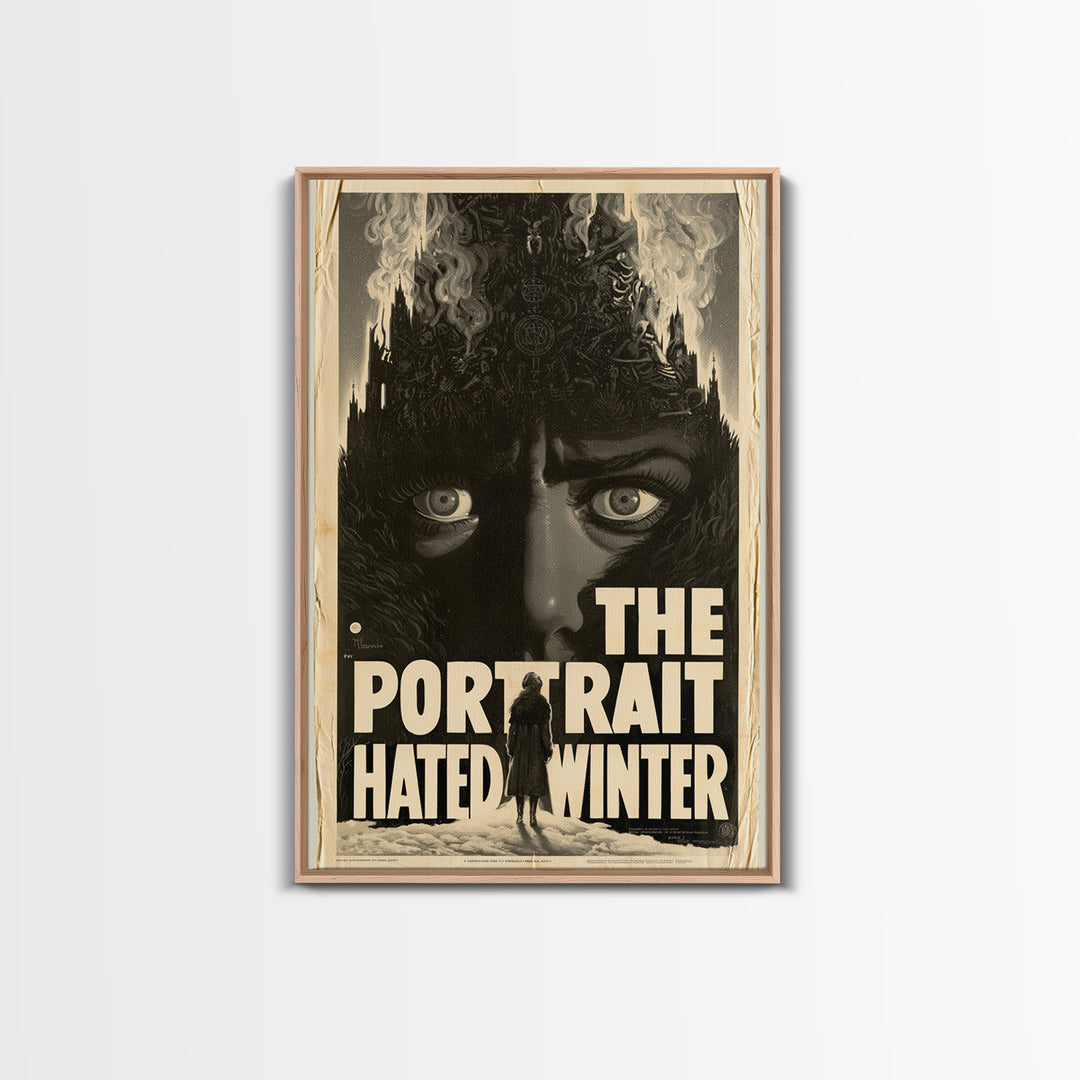 The Portrait That Hated Winter, English Language Horror Movie Poster, 1930s Horror Art, Gothic Cinema Wall Art, Framed Canvas Print