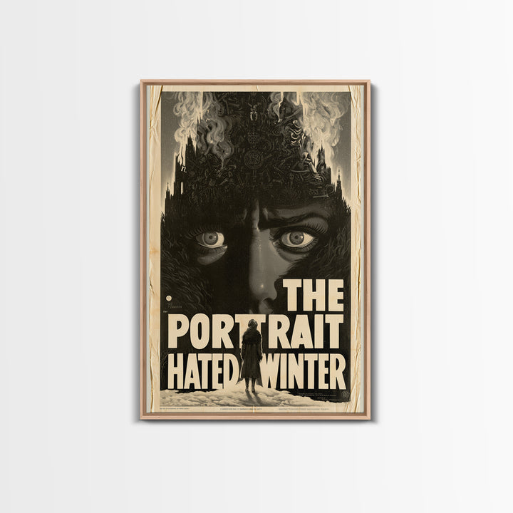 The Portrait That Hated Winter, English Language Horror Movie Poster, 1930s Horror Art, Gothic Cinema Wall Art, Framed Canvas Print