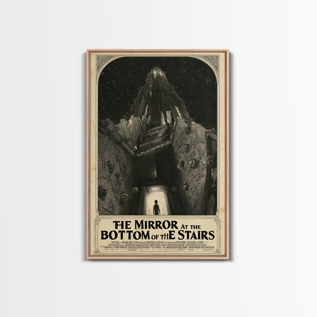 The Mirror At The Bottom Of The Stairs, English Language Horror Movie Poster, Gothic Engraving Art, Cult Horror Poster, Horror Wall Art