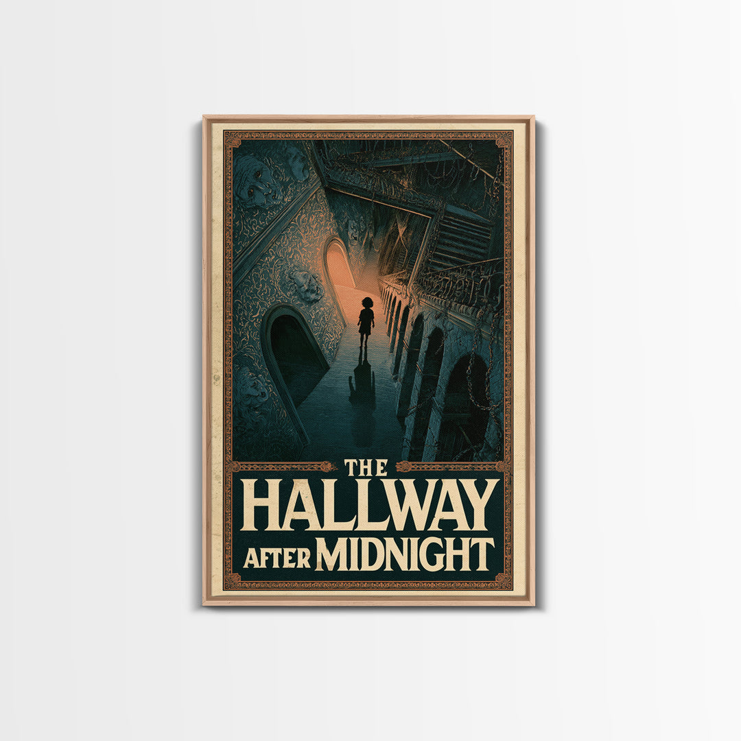 The Hallway After Midnight, English Language Horror Movie Poster, Architectural Etching Art, Classic Monster Poster