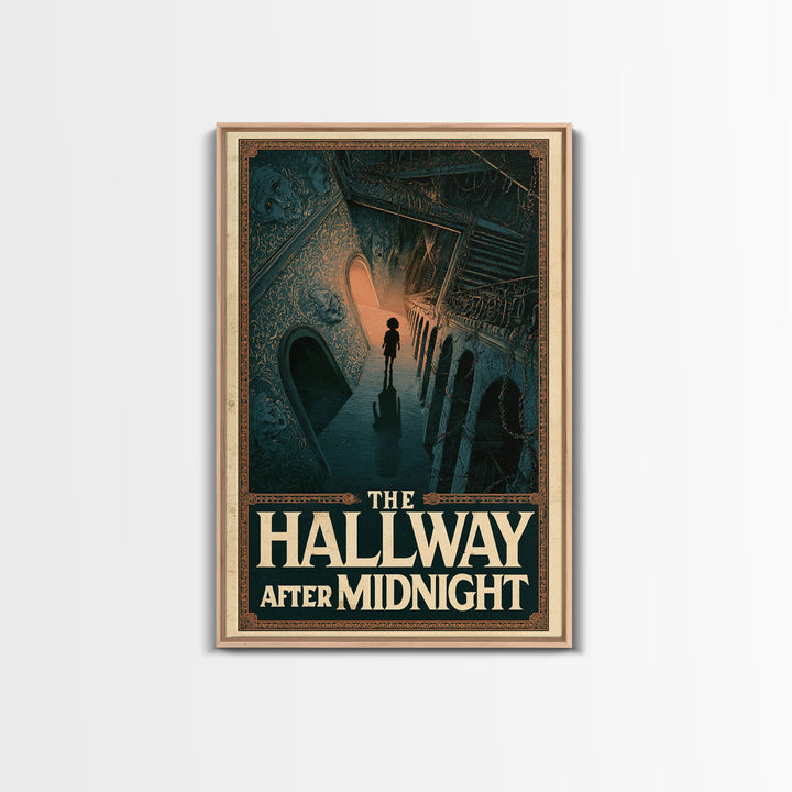 The Hallway After Midnight, English Language Horror Movie Poster, Architectural Etching Art, Classic Monster Poster