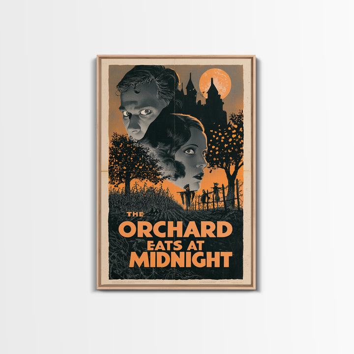 The Orchard Eats At Midnight, English Language Horror Movie Poster, 1930s Horror Art, Retro Horror Movie Art, Framed Canvas Print