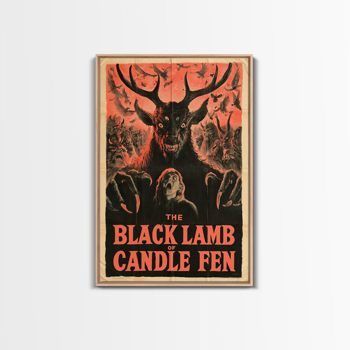 The Black Lamb Of Candle Fen, English Language Horror Movie Poster, 1950s Creature-Feature One-Sheet Inspired Art, Gothic Cinema Wall Art