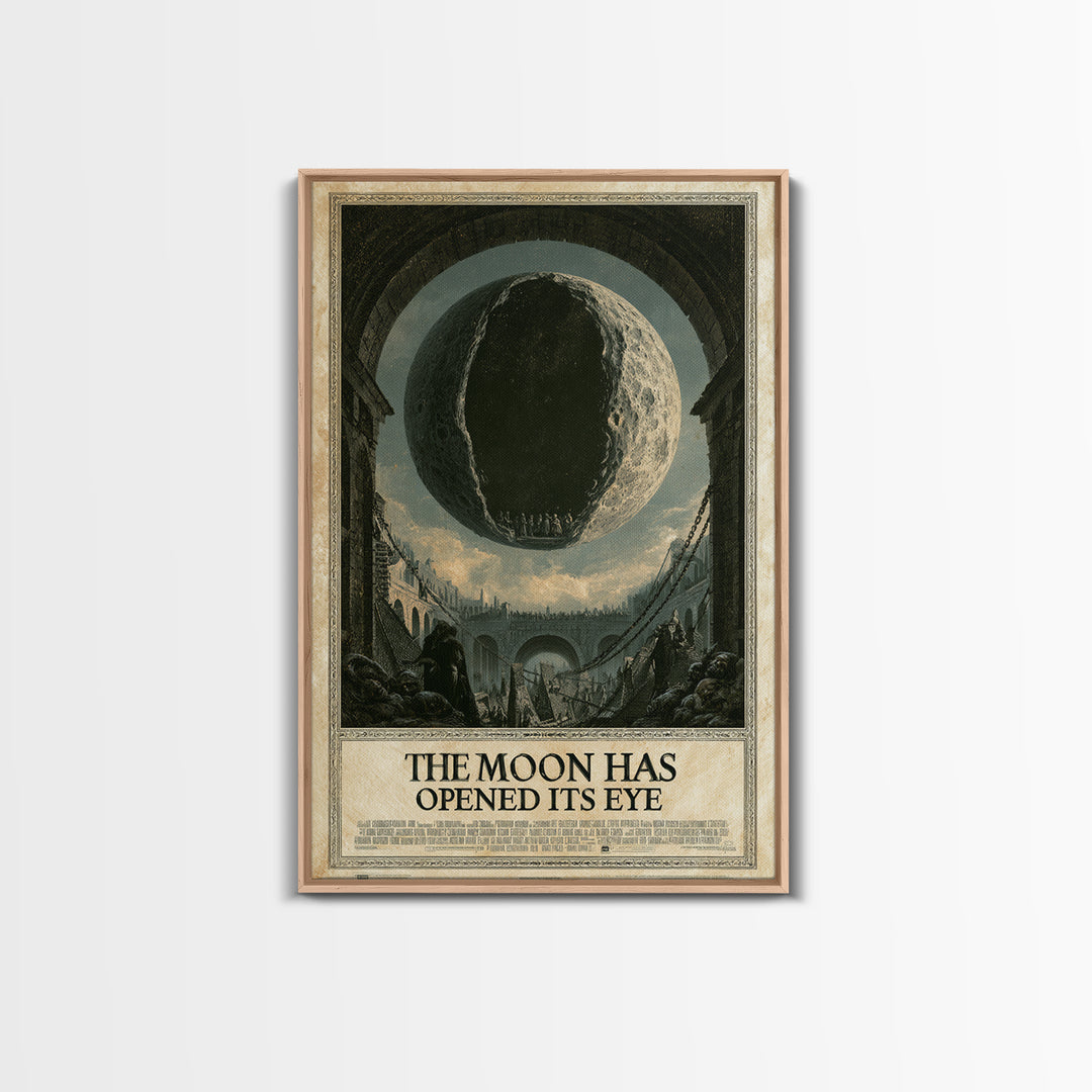 The Moon Has Opened Its Eye, English Language Horror Movie Poster, Architectural Etching Art, Retro Horror Movie Art