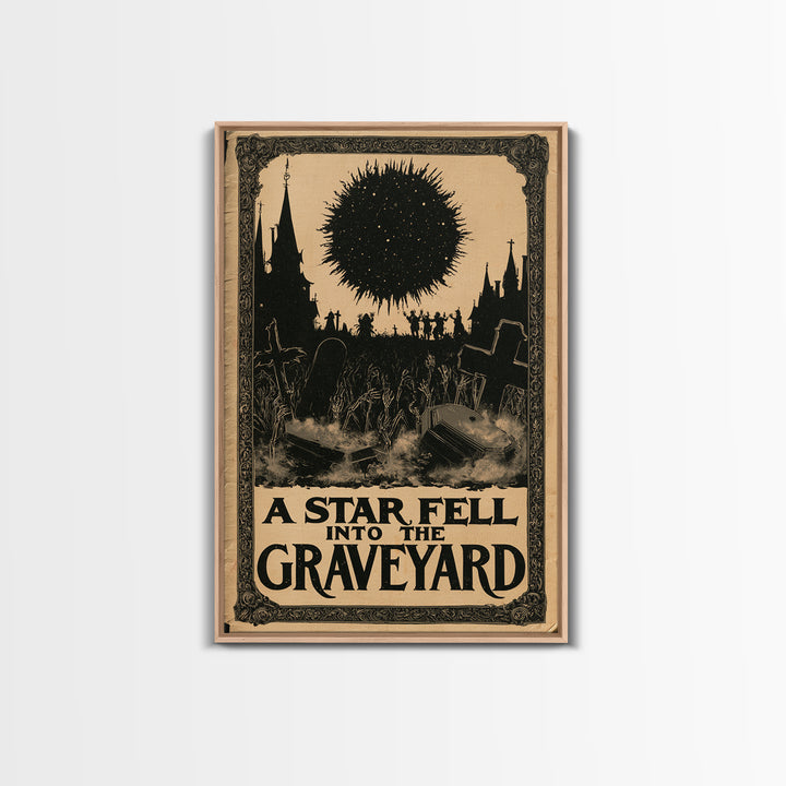 A Star Fell Into The Graveyard, English Language Horror Movie Poster, Decadent Line Art, Gothic Cinema Wall Art, Canvas Print