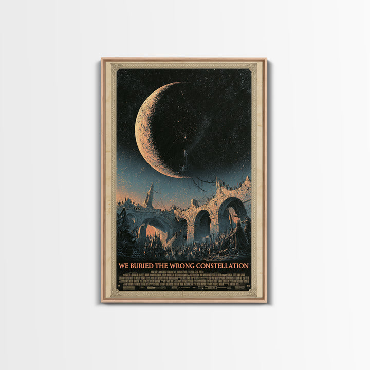 We Buried The Wrong Constellation, English Language Horror Movie Poster, Architectural Etching Art, Retro Horror Movie Art