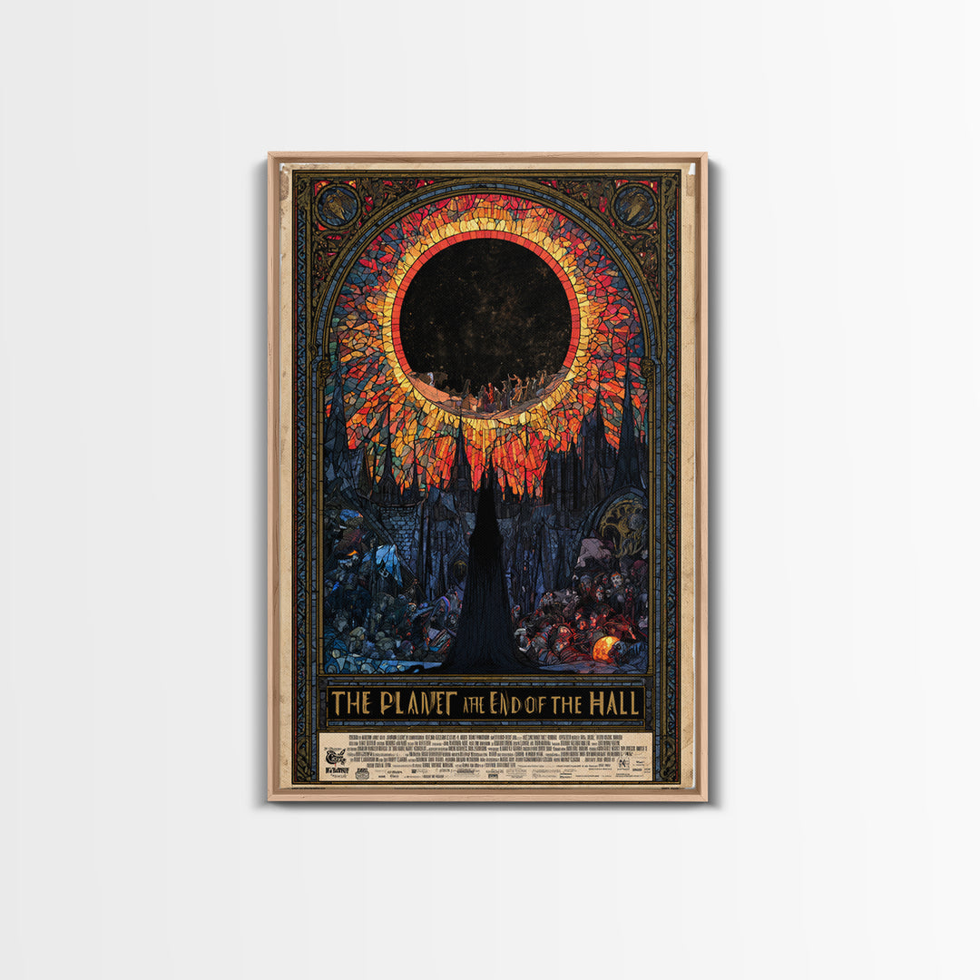 The Planet At The End Of The Hall, English Language Horror Movie Poster, Stained Glass Gothic Art, Gothic Cinema Wall Art, Canvas Print