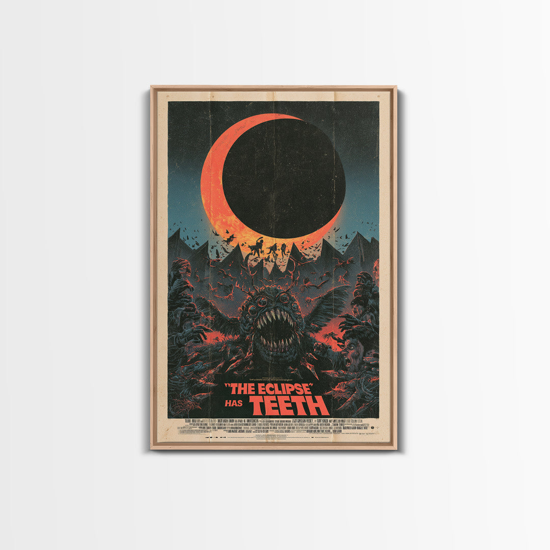 The Eclipse Has Teeth, English Language Horror Movie Poster, Giallo Horror Art, Gothic Cinema Wall Art, Framed Canvas Print