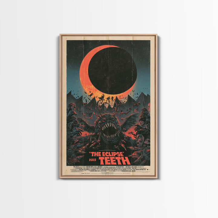The Eclipse Has Teeth, English Language Horror Movie Poster, Giallo Horror Art, Gothic Cinema Wall Art, Framed Canvas Print