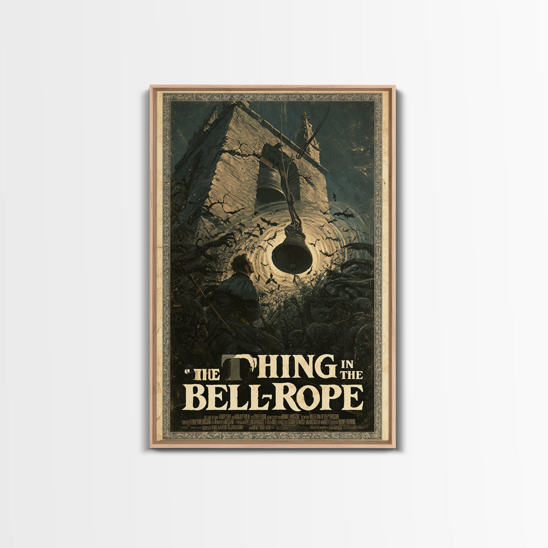 The Thing In The Bell-Rope, English Language Horror Movie Poster, Gothic Nightmare Art, Retro Horror Movie Art, Framed Canvas Print