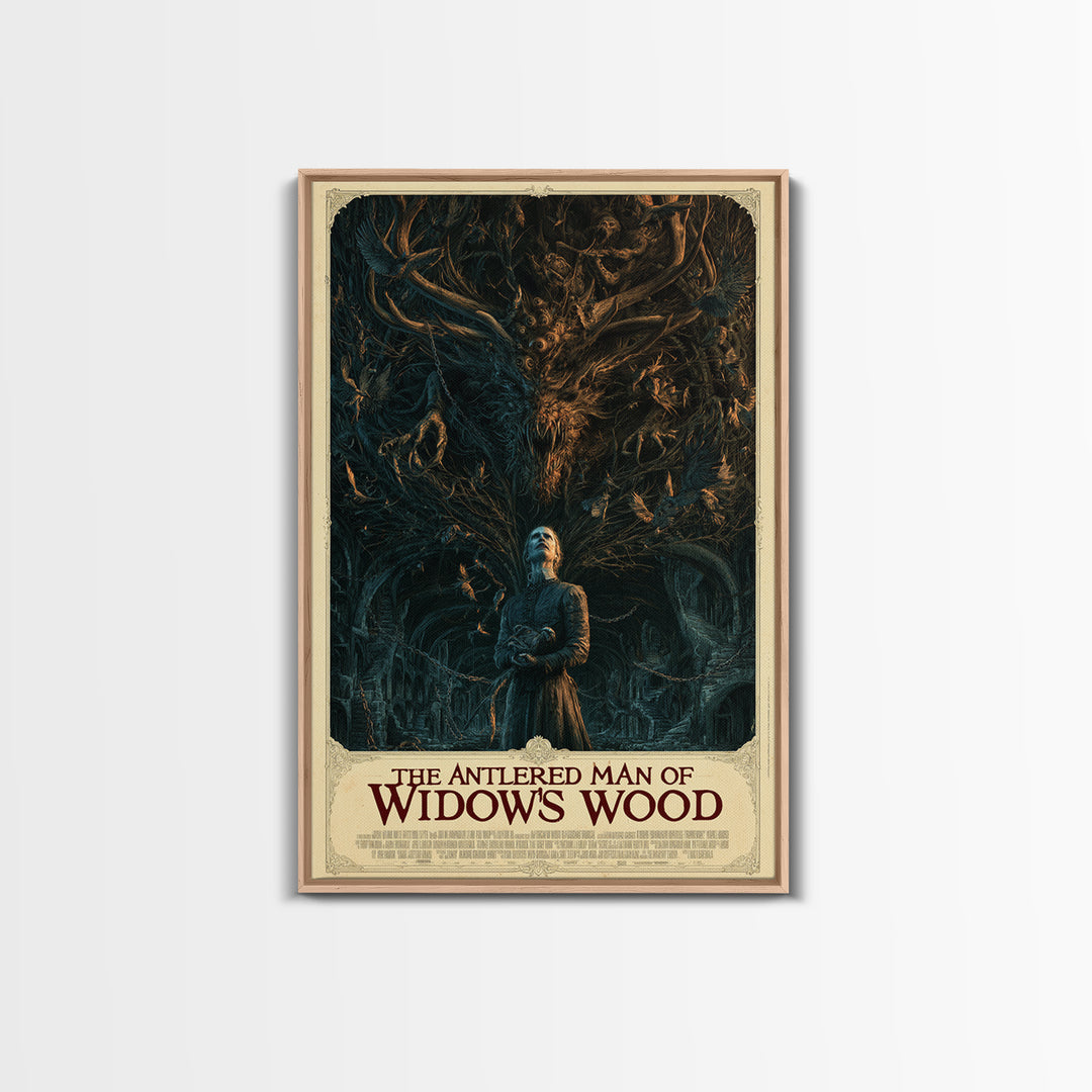 The Antlered Man Of Widow'S Wood, English Language Horror Movie Poster, Architectural Etching Art, Retro Horror Movie Art