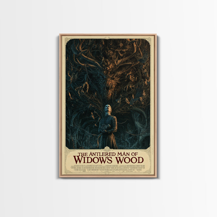 The Antlered Man Of Widow'S Wood, English Language Horror Movie Poster, Architectural Etching Art, Retro Horror Movie Art