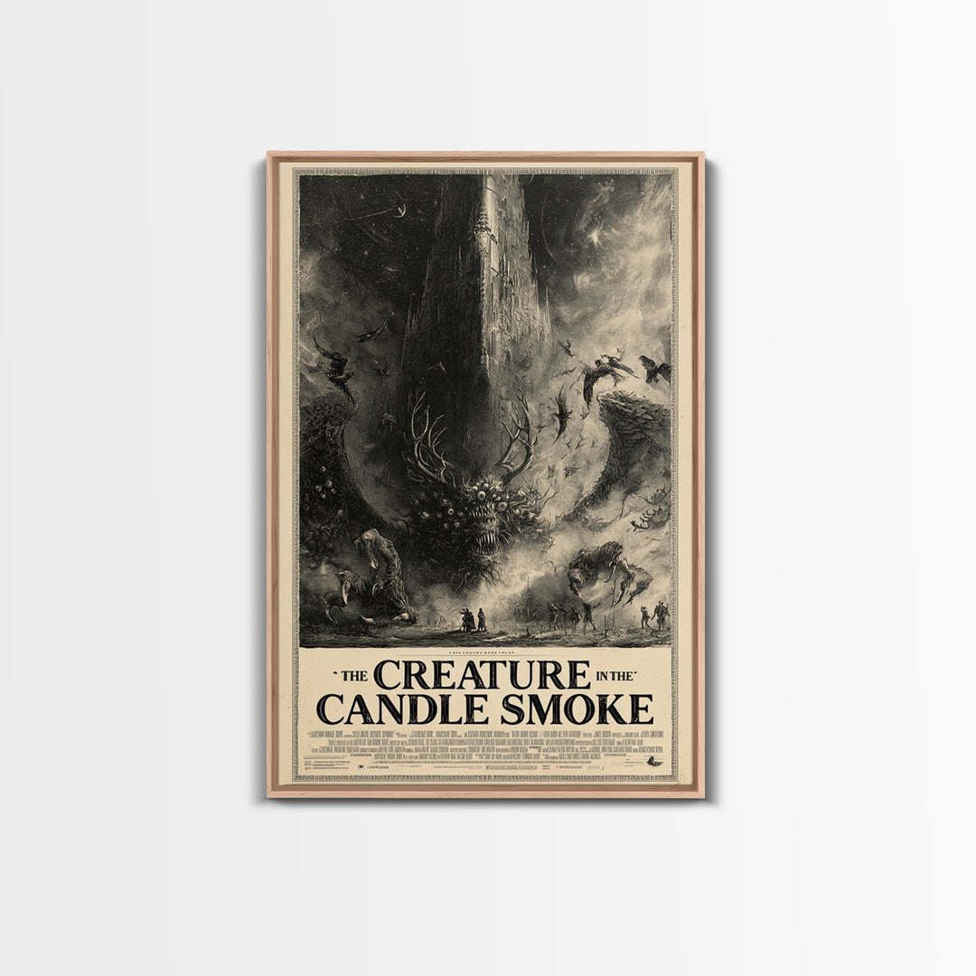 The Creature In The Candle Smoke, English Language Horror Movie Poster, Gothic Engraving Art, Cult Horror Poster, Framed Canvas Print