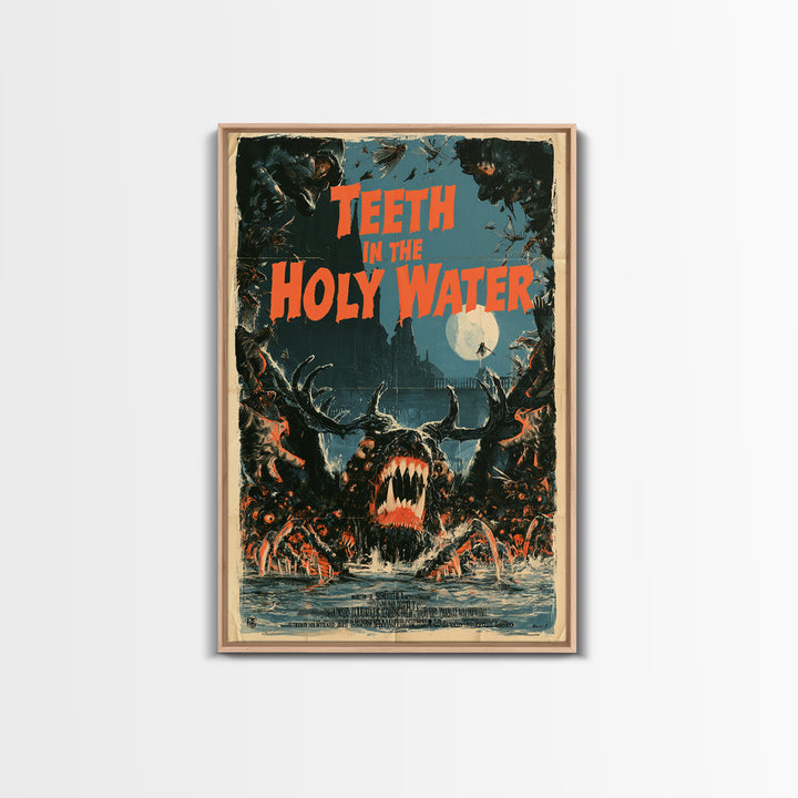 Teeth In The Holy Water, English Language Horror Movie Poster, Giallo Horror Art, Classic Monster Poster, Framed Canvas Print