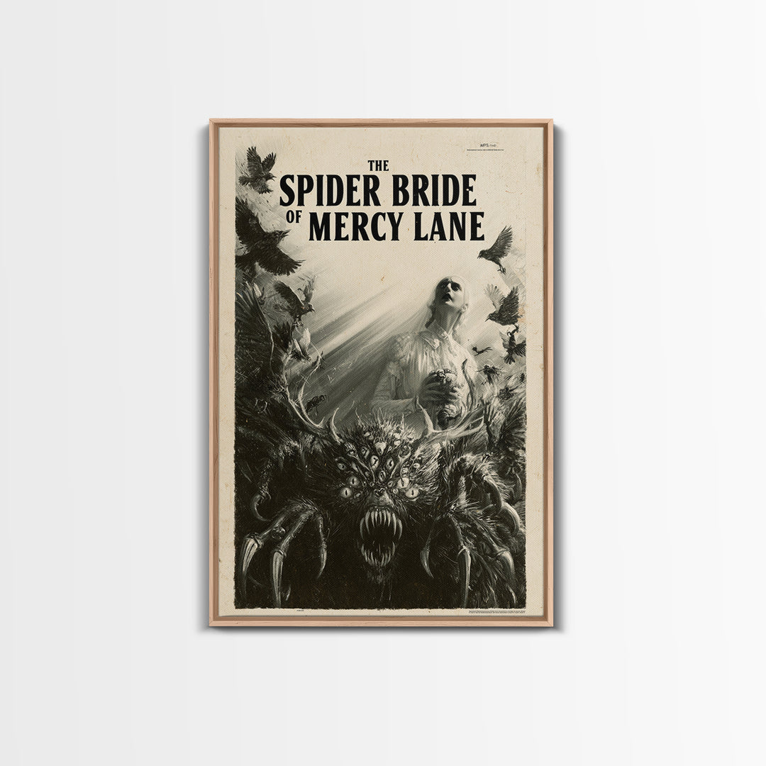 The Spider Bride Of Mercy Lane, English Language Horror Movie Poster, 1930s Horror Art, Retro Horror Movie Art, Framed Canvas Print