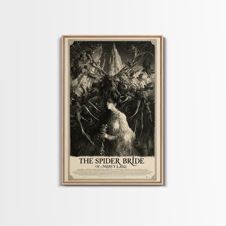 The Spider Bride Of Mercy Lane, English Language Horror Movie Poster, Gothic Engraving Art, Gothic Cinema Wall Art, Canvas Print