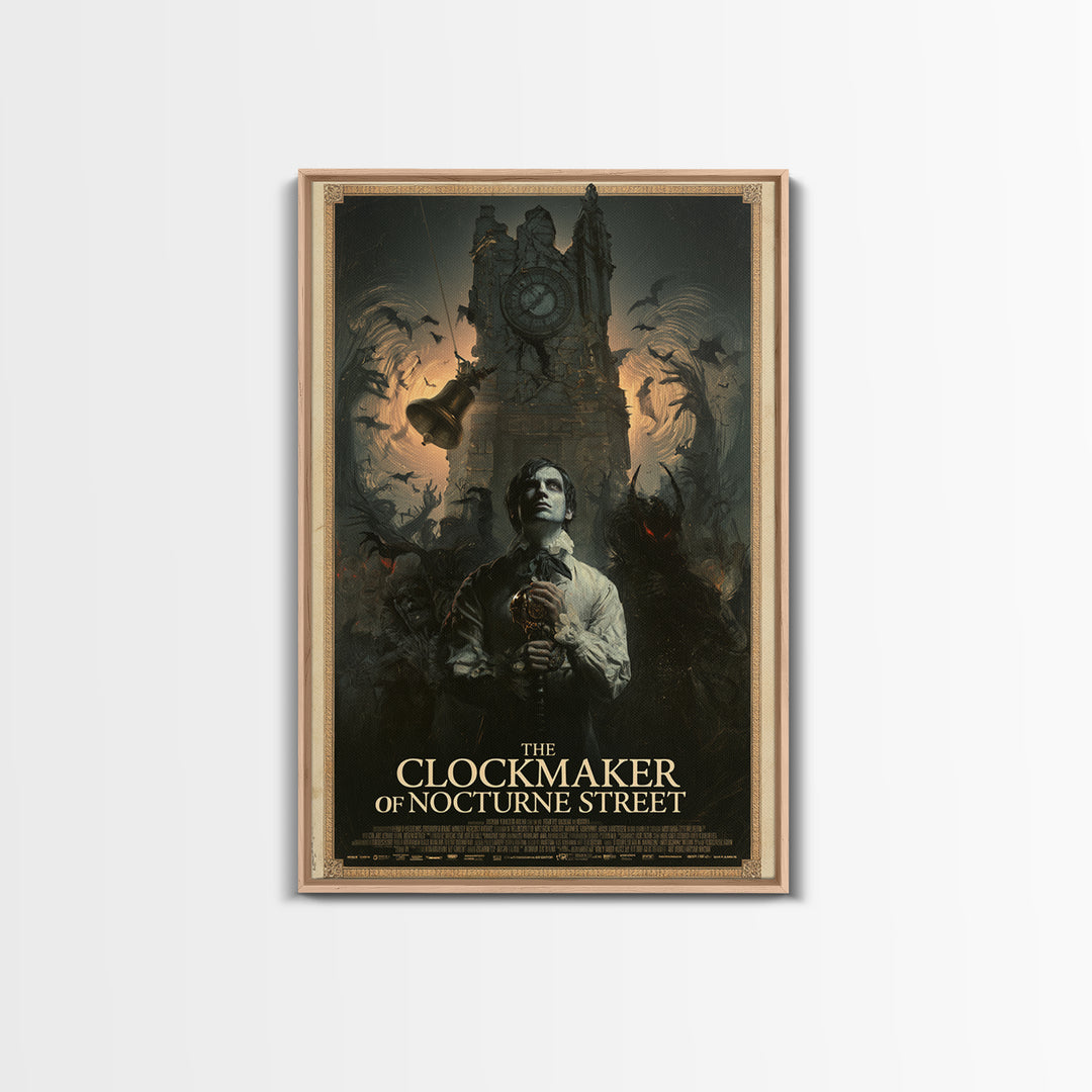 The Clockmaker Of Nocturne Street, English Language Horror Movie Poster, Gothic Nightmare Art, Retro Horror Movie Art