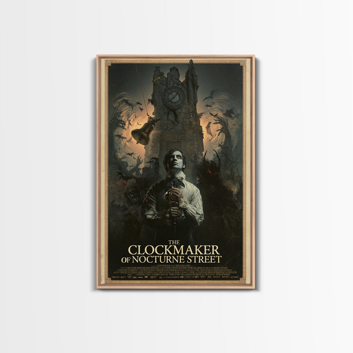 The Clockmaker Of Nocturne Street, English Language Horror Movie Poster, Gothic Nightmare Art, Retro Horror Movie Art