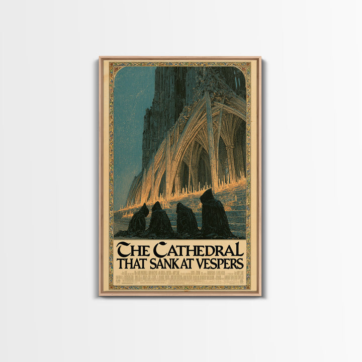 The Cathedral That Sank At Vespers, English Language Horror Movie Poster, Stained Glass Gothic Art, Gothic Cinema Wall Art, Canvas Print