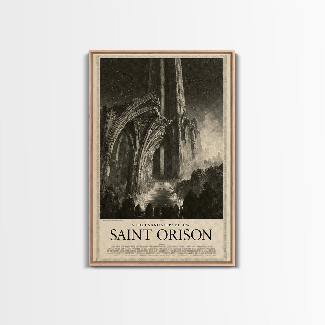 A Thousand Steps Below Saint Orison, English Language Horror Movie Poster, Gothic Engraving Art, Retro Horror Movie Art