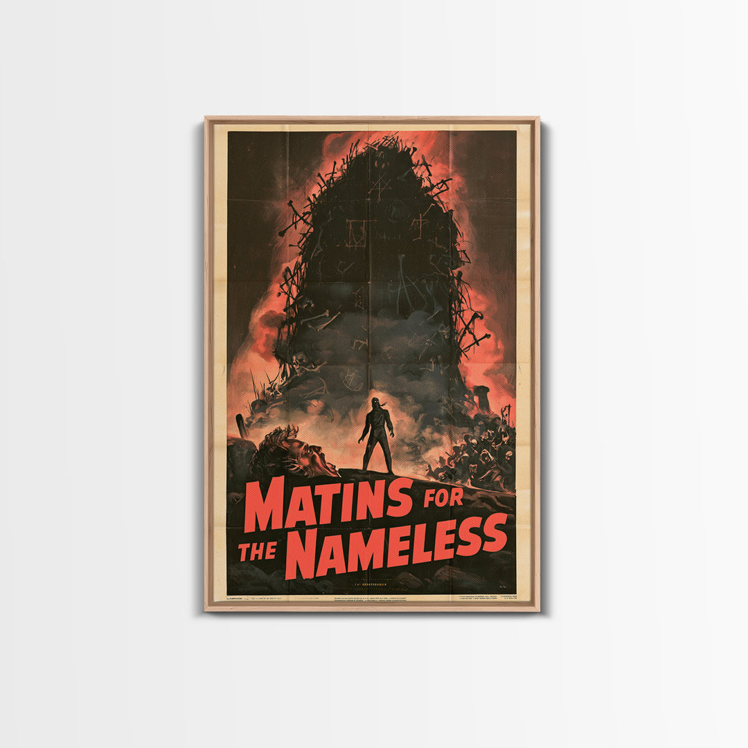 Matins For The Nameless, English Language Horror Movie Poster, 1950s Creature-Feature One-Sheet Inspired Art, Classic Monster Poster