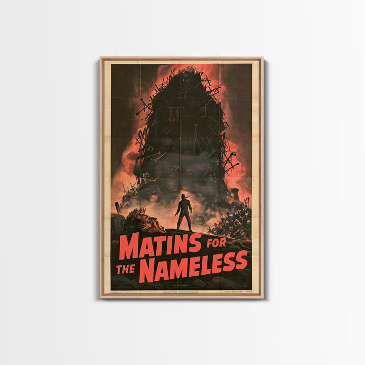 Matins For The Nameless, English Language Horror Movie Poster, 1950s Creature-Feature One-Sheet Inspired Art, Classic Monster Poster