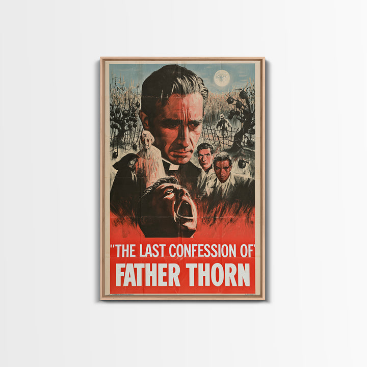 The Last Confession Of Father Thorn, English Language Horror Movie Poster, 1950s Creature-Feature One-Sheet Inspired Art, Cult Horror Poster