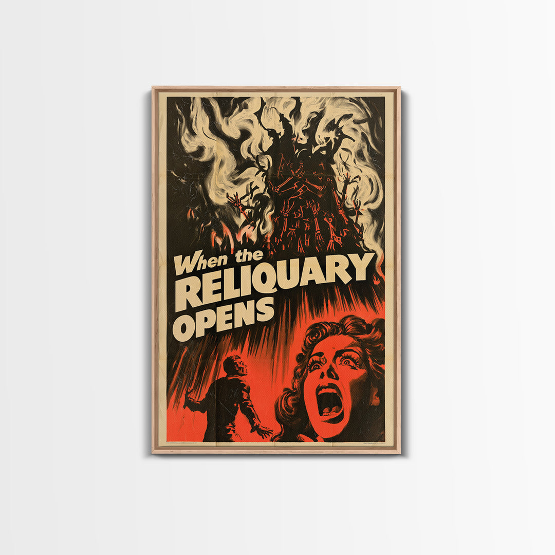 When The Reliquary Opens, English Language Horror Movie Poster, 1950s Creature-Feature One-Sheet Inspired Art, Gothic Cinema Wall Art
