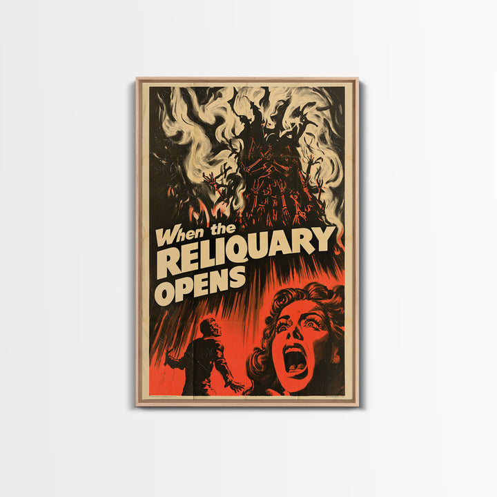 When The Reliquary Opens, English Language Horror Movie Poster, 1950s Creature-Feature One-Sheet Inspired Art, Gothic Cinema Wall Art