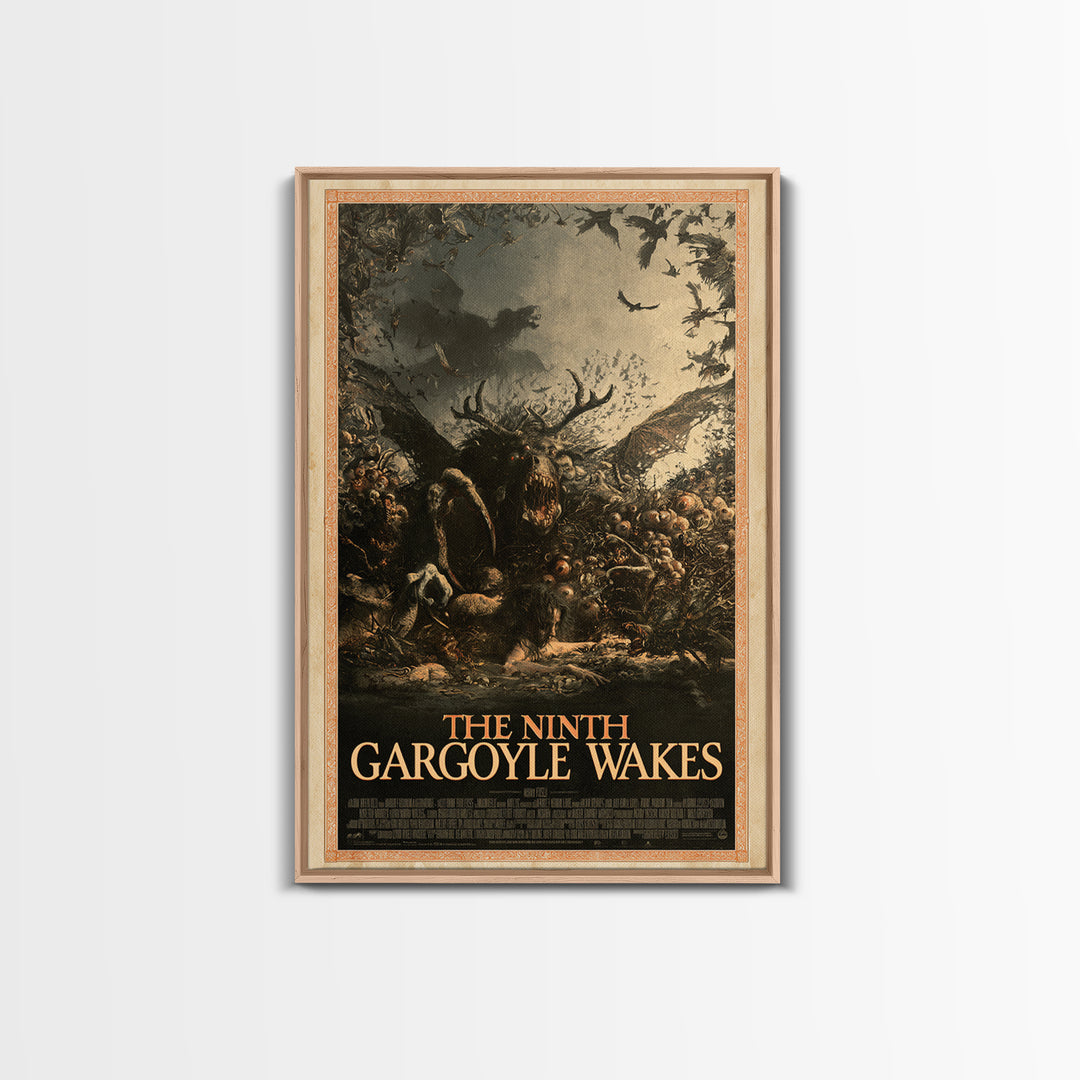 The Ninth Gargoyle Wakes, English Language Horror Movie Poster, Gothic Nightmare Art, Classic Monster Poster, Canvas Print