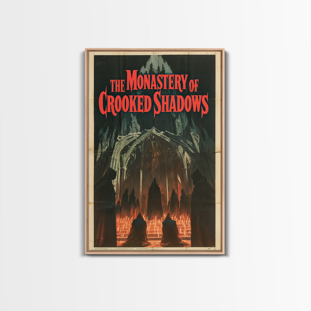 The Monastery Of Crooked Shadows, English Language Horror Movie Poster, 1960s Horror Art, Classic Monster Poster, Framed Canvas Print