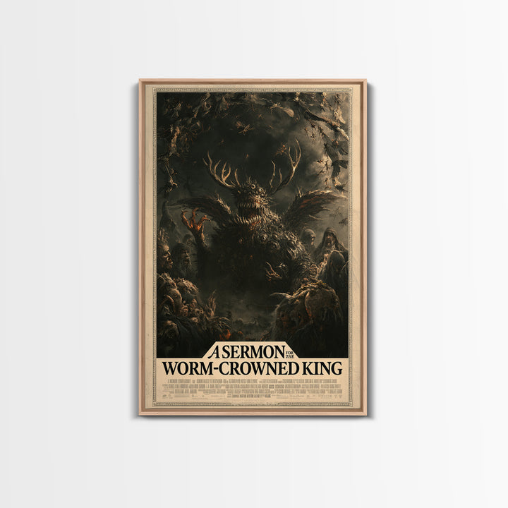 A Sermon For The Worm-Crowned King, English Language Horror Movie Poster, Dark Romantic Horror Art, Retro Horror Movie Art