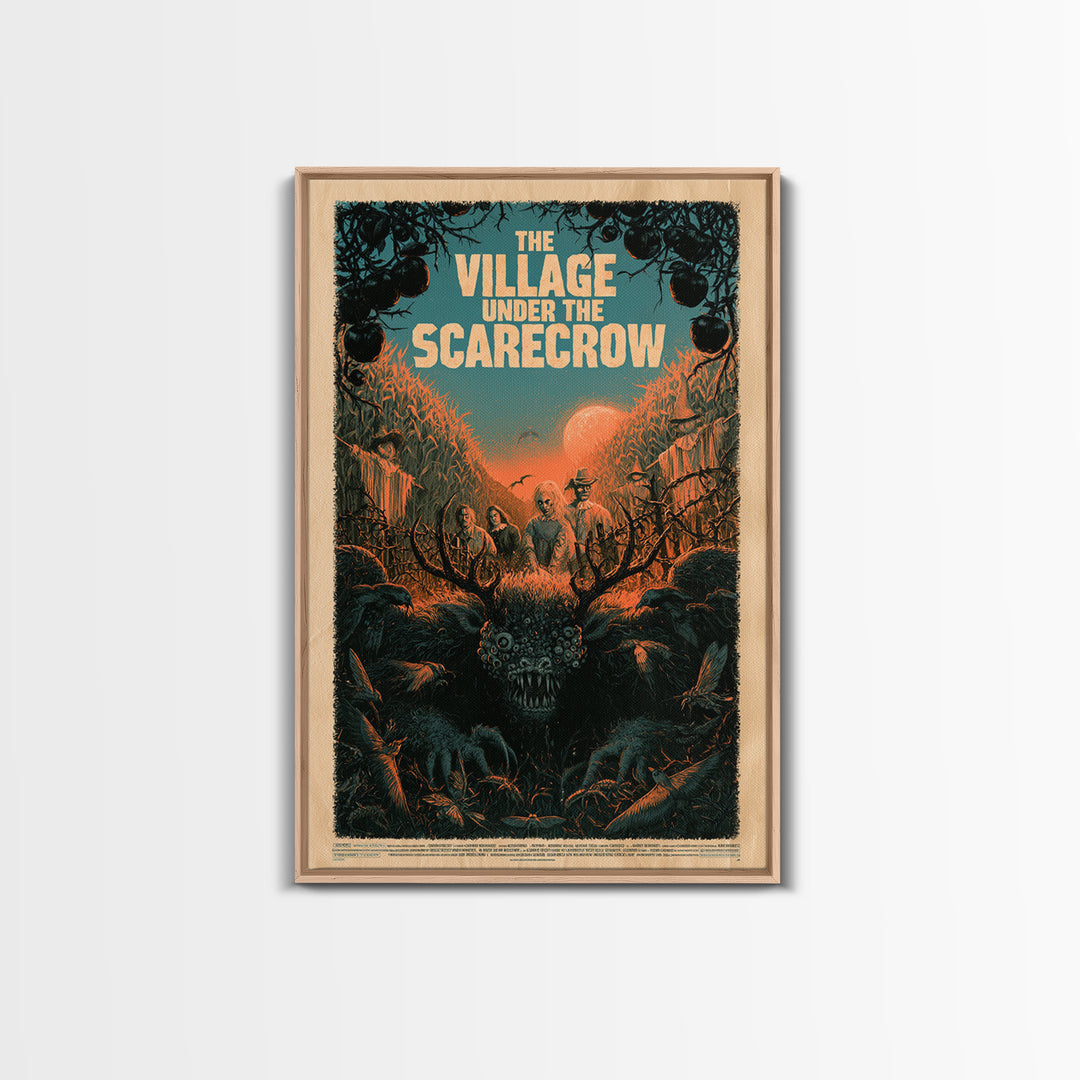 The Village Under The Scarecrow, English Language Horror Movie Poster, Decadent Line Art, Gothic Cinema Wall Art