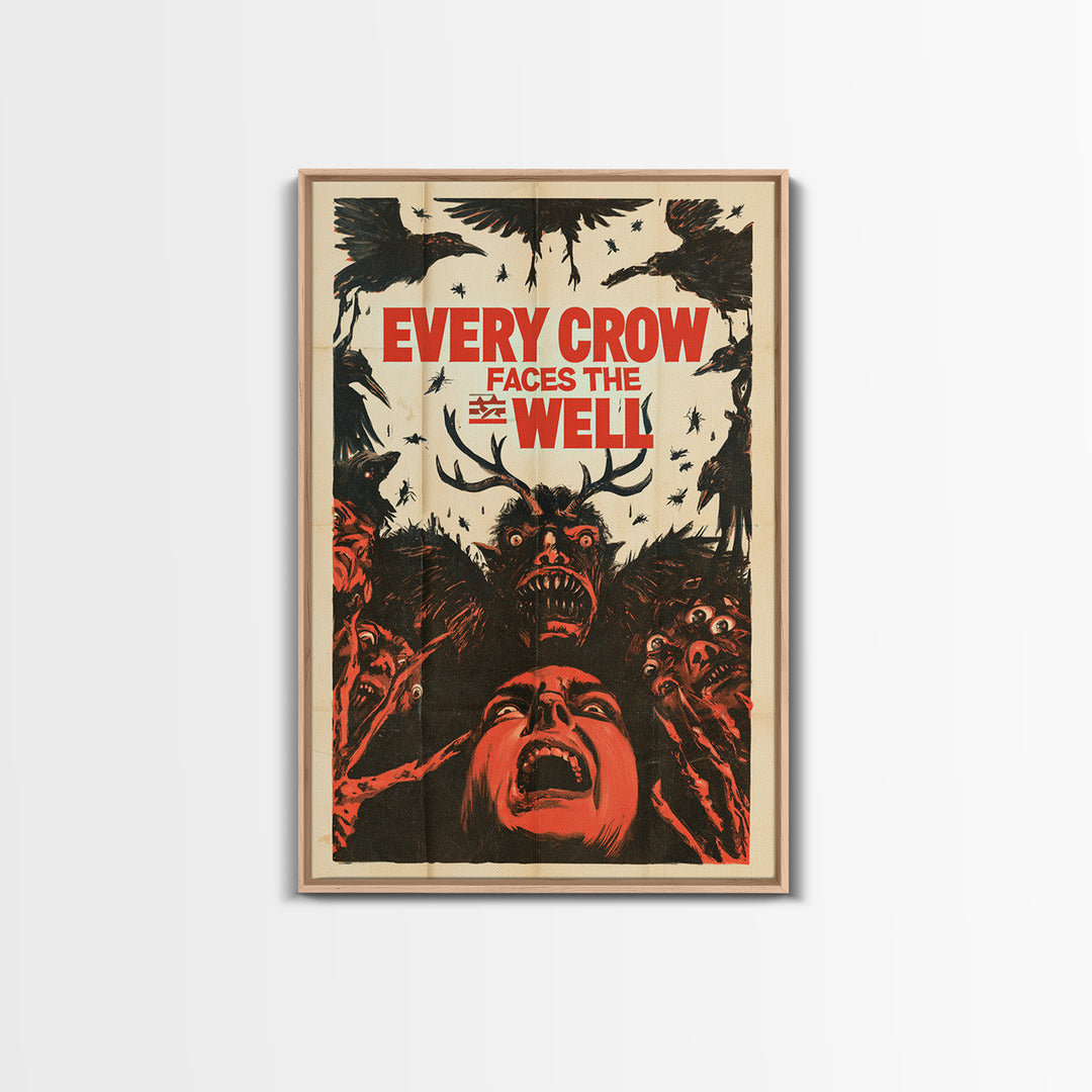 Every Crow Faces The Well, English Language Horror Movie Poster, 1950s Creature-Feature One-Sheet Inspired Art, Classic Monster Poster