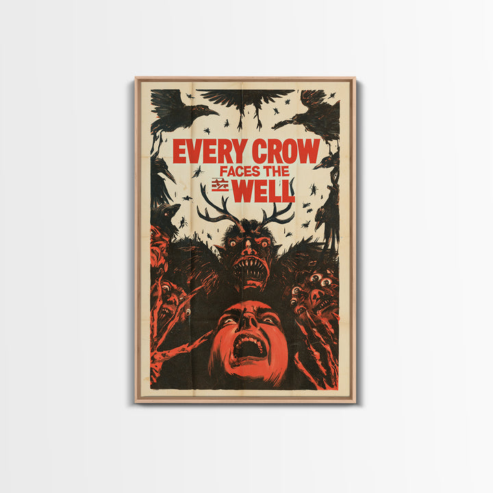 Every Crow Faces The Well, English Language Horror Movie Poster, 1950s Creature-Feature One-Sheet Inspired Art, Classic Monster Poster