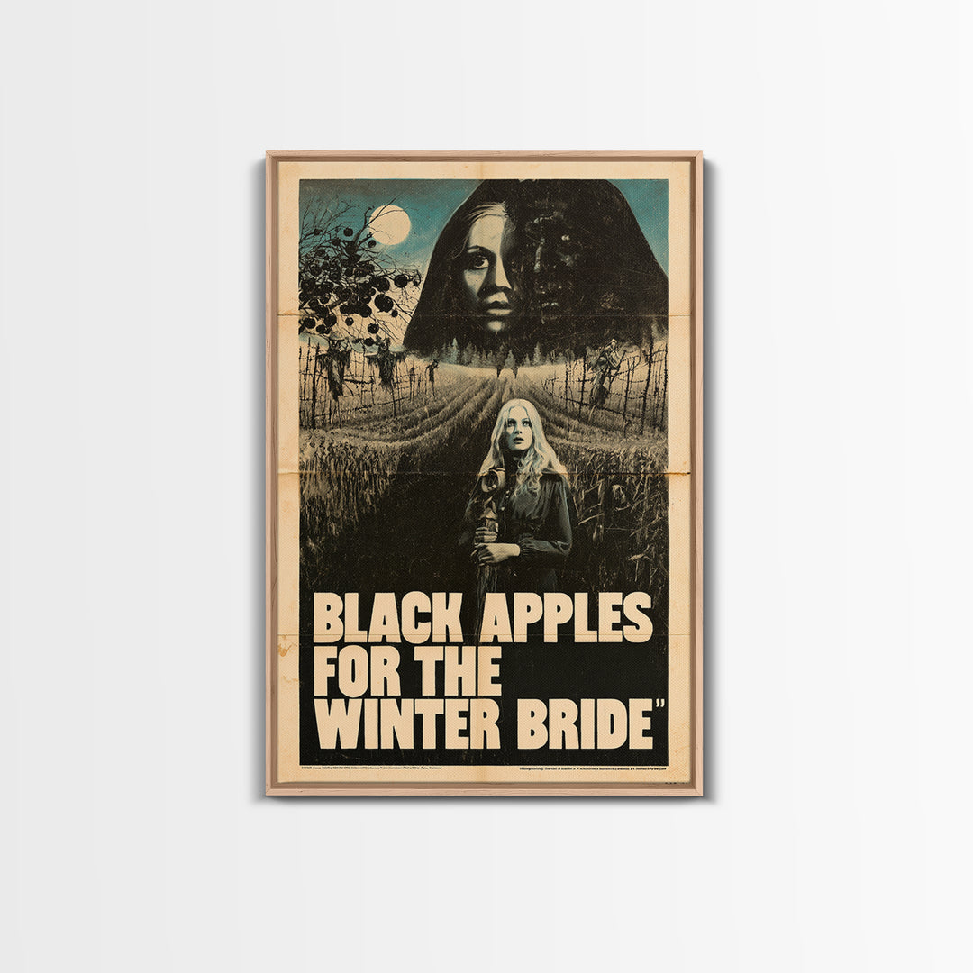 Black Apples For The Winter Bride, English Language Horror Movie Poster, 1970s Horror Art, Gothic Cinema Wall Art, Framed Canvas Print