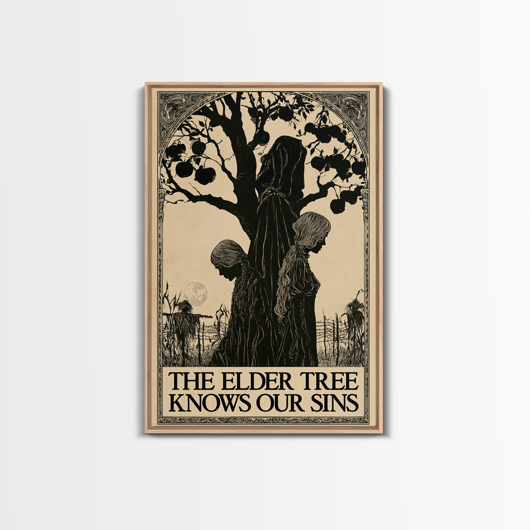 The Elder Tree Knows Our Sins, English Language Horror Movie Poster, Decadent Line Art, Classic Monster Poster, Canvas Print