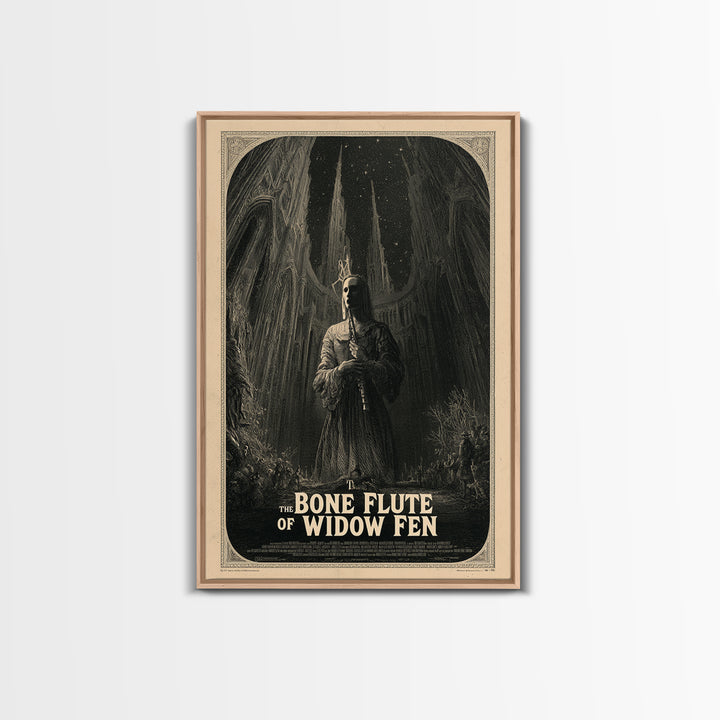The Bone Flute Of Widow Fen, English Language Horror Movie Poster, Gothic Engraving Art, Classic Monster Poster, Canvas Print