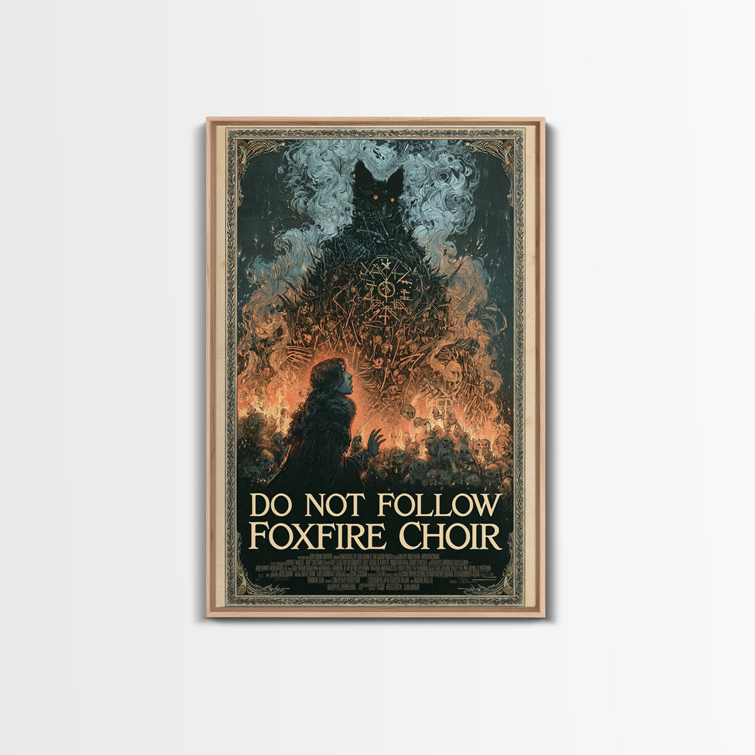 Do Not Follow The Foxfire Choir, English Language Horror Movie Poster, Stained Glass Gothic Art, Cult Horror Poster, Framed Canvas Print