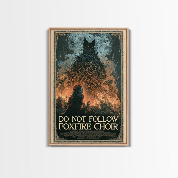 Do Not Follow The Foxfire Choir, English Language Horror Movie Poster, Stained Glass Gothic Art, Cult Horror Poster, Framed Canvas Print