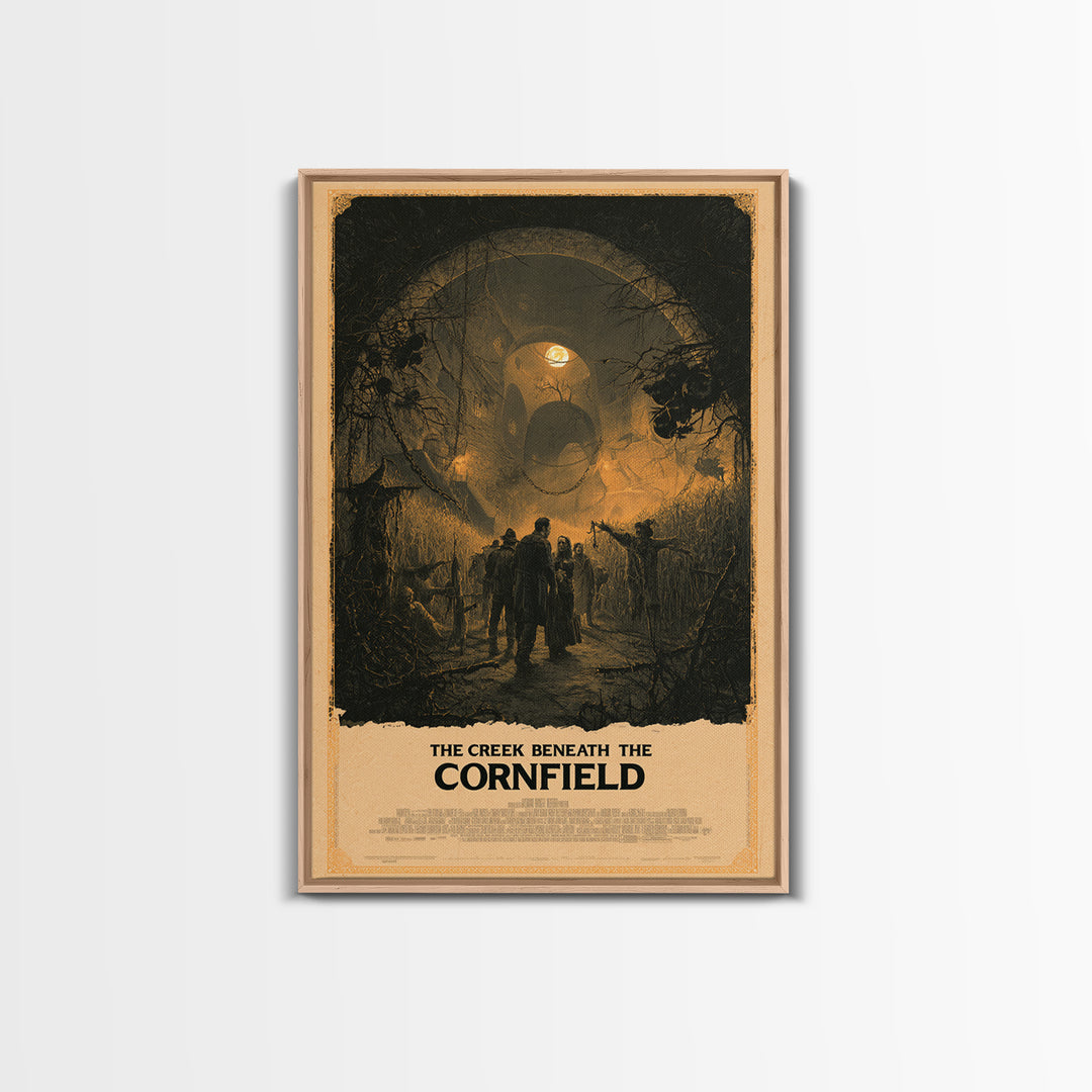 The Creek Beneath The Cornfield, English Language Horror Movie Poster, Architectural Etching Art, Classic Monster Poster