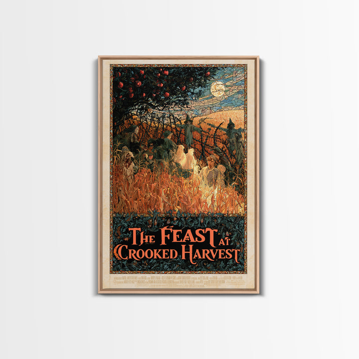 The Feast At Crooked Harvest, English Language Horror Movie Poster, Stained Glass Gothic Art, Gothic Cinema Wall Art, Framed Canvas Print