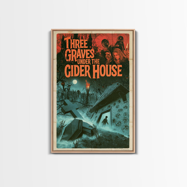 Three Graves Under The Cider House, English Language Horror Movie Poster, 1960s Horror Art, Gothic Cinema Wall Art, Framed Canvas Print